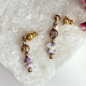 Lavender Quartz & Gold Toned Beaded Dainty and Cute Dangle Earrings